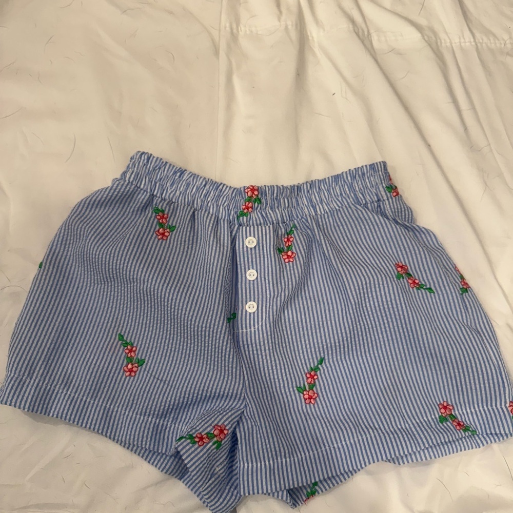 Blue Striped Rose Women's Boxer Shorts - Urban Outfitters